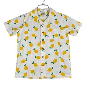 Hanna Andersson Shirt Boys 12 White Lemon Print Cotton Linen Button Front Summer